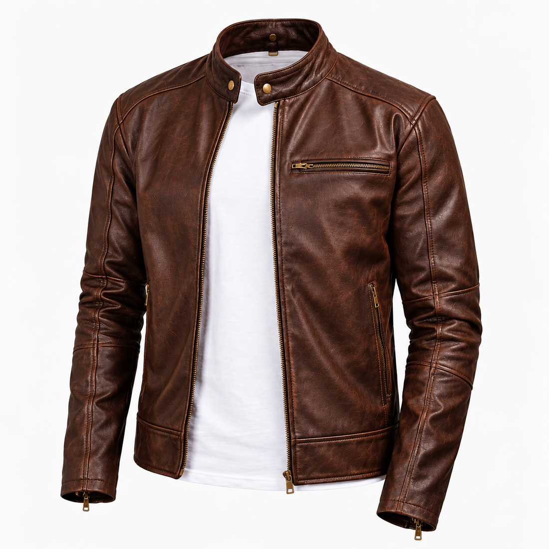 Front view of the Vintage Pull-Up Cowhide Leather Rider Jacket.