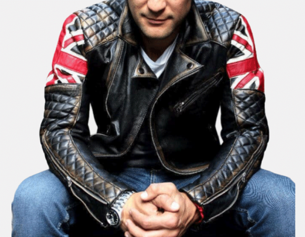 Men's Distressed Leather Jacket - Genuine Full Grain Leather Motorcycle Jacket - Authentic UK Flag Leather Jacket