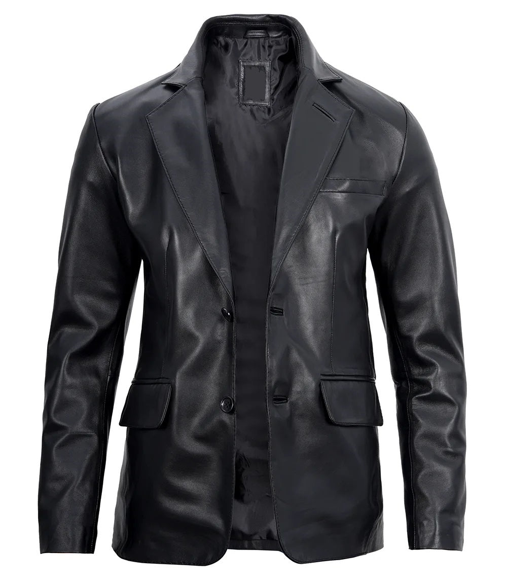 Men's Real Leather Blazer Jacket - Motorcycle Biker Genuine Leather Blazer Jacket