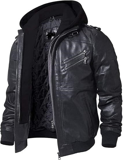 Men's Luxury Leather Jacket with Detachable Hood - 100% Genuine Leather, Versatile Style, Perfect for Riding and Everyday Wear