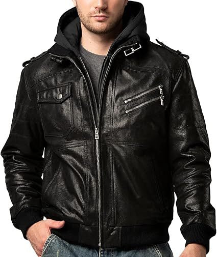Men's Luxury Leather Jacket with Detachable Hood - 100% Genuine Leather, Versatile Style, Perfect for Riding and Everyday Wear