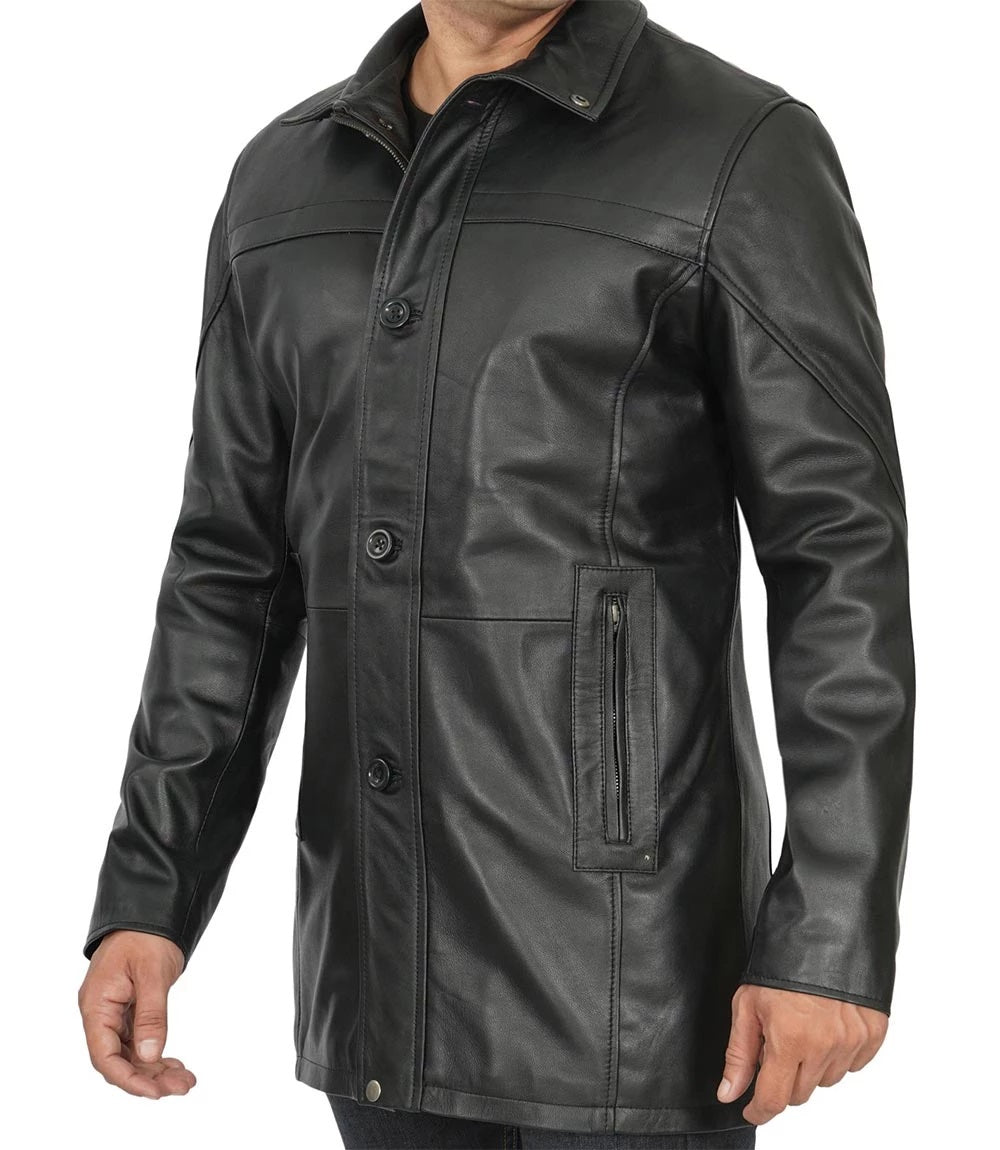 Men's Real Leather Blazer Jacket - Motorcycle Biker Genuine Leather Winter Coat - Leather Car Coat
