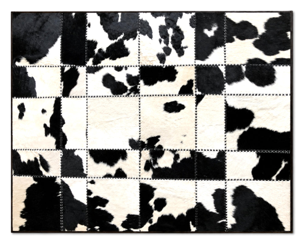 Black &  White Spotted Cowhide Rug – Hand-Laced Patchwork Area Rug