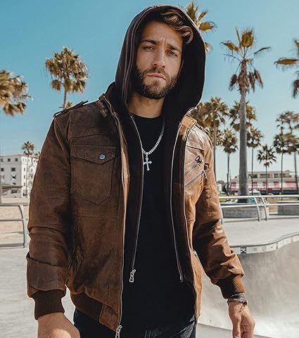 Men's Luxury Leather Jacket with Detachable Hood - 100% Genuine Leather, Versatile Style, Perfect for Riding and Everyday Wear