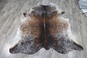 Tricolor (7.4 X 6.5 ft.) Exact As Photo BRAZILIAN Cowhide Rug | 100% Natural Cowhide Area Rug | Real Leather Cow Skin Rug | BZ514