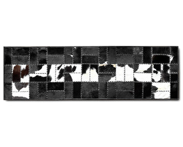 Carbon Black Cowhide Runner – Hand-Laced Spotted Leather Patchwork Rug