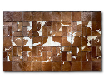 Chestnut Mosaic Cowhide Rug – Hand-Laced Brown & White Patchwork Area Rug