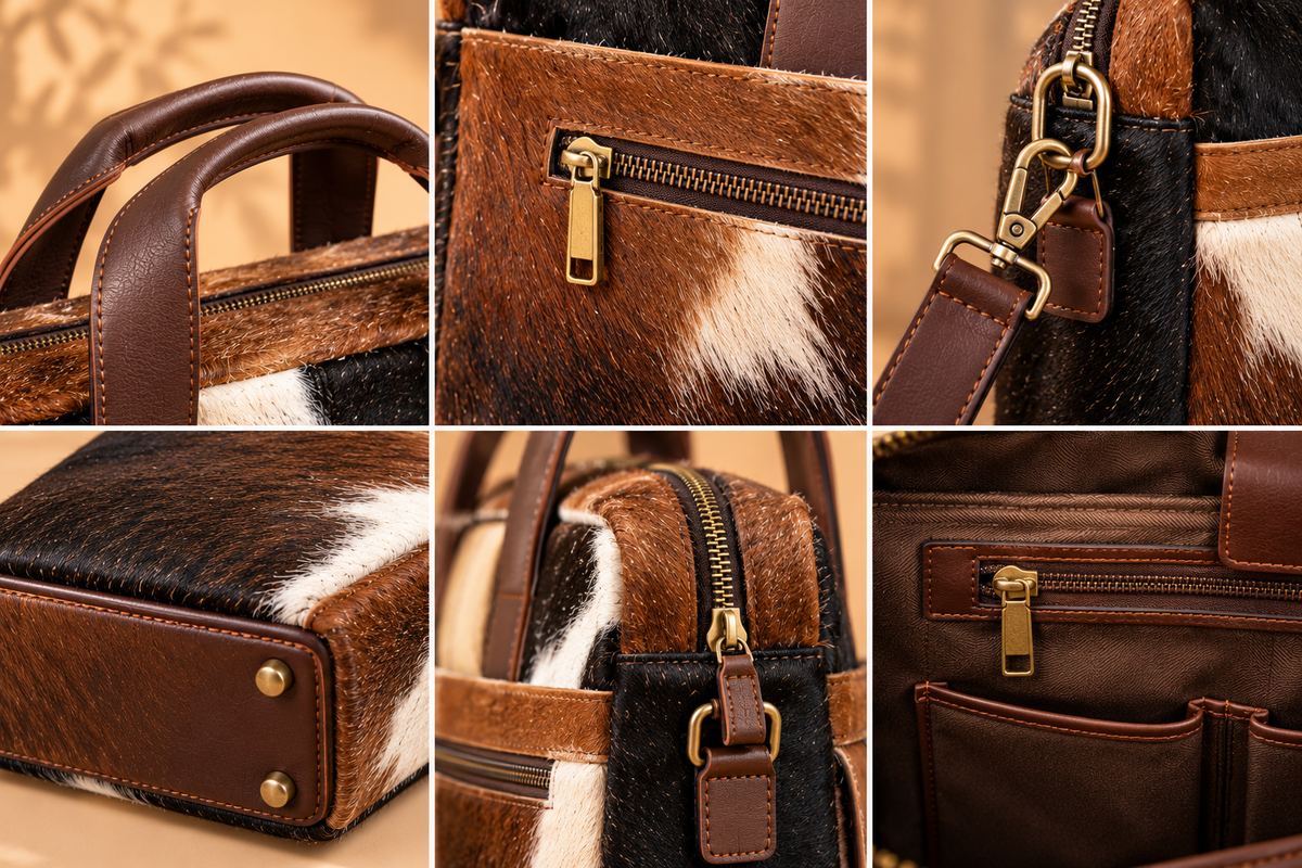 Cowhide Laptop Briefcase Bag | Natural Cowhide Office Satchel Bag | Cowhide Messenger Bag | Cowhide File Bag | Documents Bag | OB27