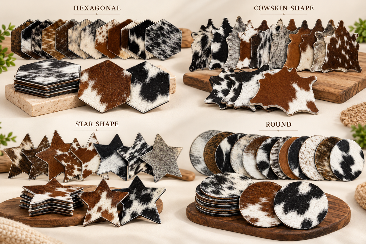 Cowhide Tea Coasters | Real Hair-on-Leather Tea Coasters | Handmade Natural Cow Skin Tea Coasters