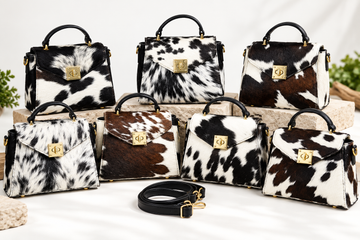 Cowhide Mini Hand Bag with Strap | 100% Natural Cowhide Top Handle Bag | Real Hair On Cowhide Leather Ladies Bag | Cow Skin Small Hand Bag
