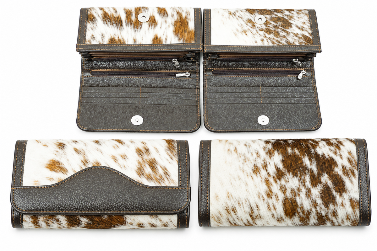 100% Natural Cowhide Clutch Wallet | Real Hair on Leather Clutch Purse | Genuine Cow Skin Leather Clutch Pouch