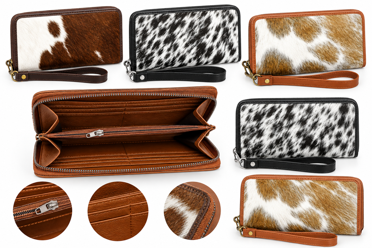 100% Natural Cowhide Clutch Wallet | Real Hair on Leather Clutch Purse | Genuine Cow Skin Leather Clutch Pouch | Real Cowhide Clutch Bag