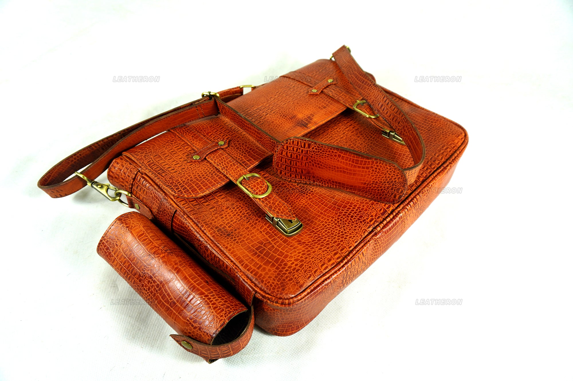 Crocodile Pattern Embossed Real Leather Luxury Office Bag for Business Professionals