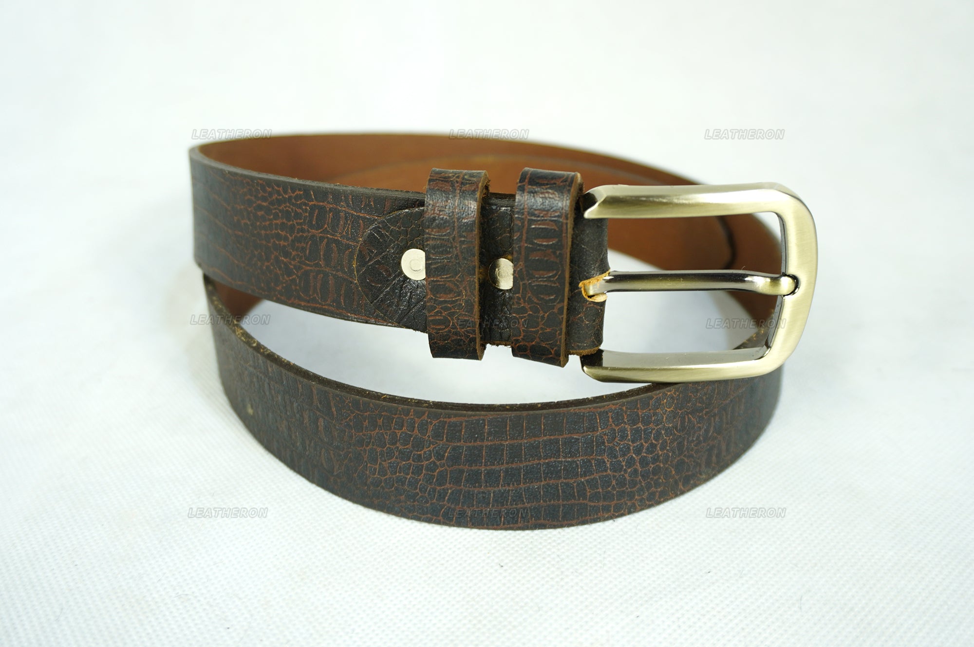 Embossed Crocodile Pattern Leather Belt - Handmade, Durable, Stylish