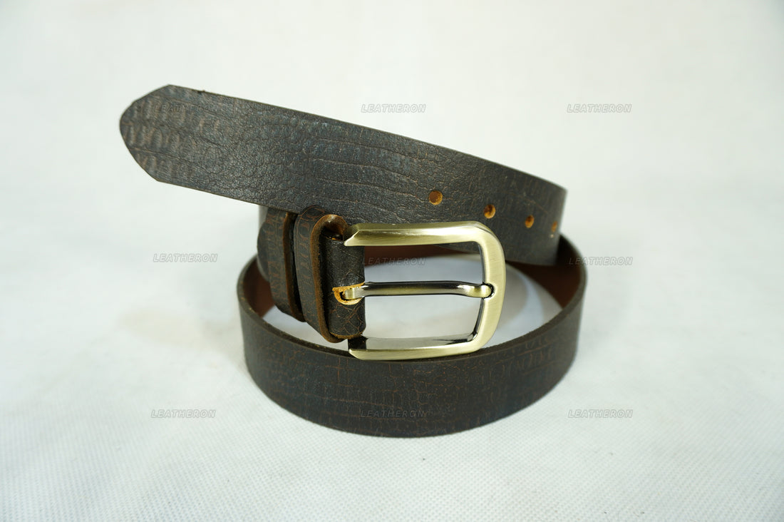 Embossed Crocodile Pattern Leather Belt - Handmade, Durable, Stylish