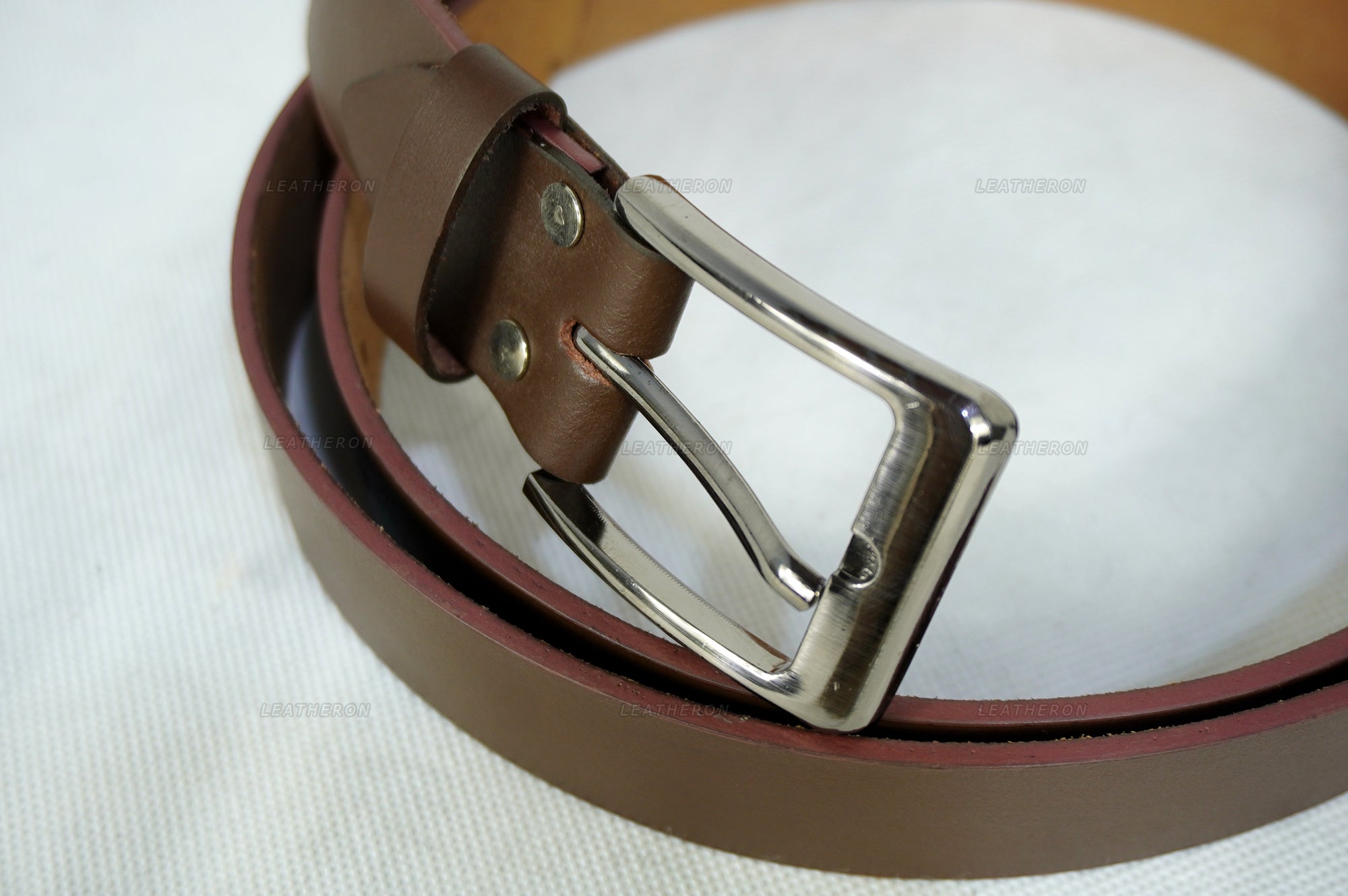 Handmade Real Leather Belt with Adjustable & Removeable Metal Buckle