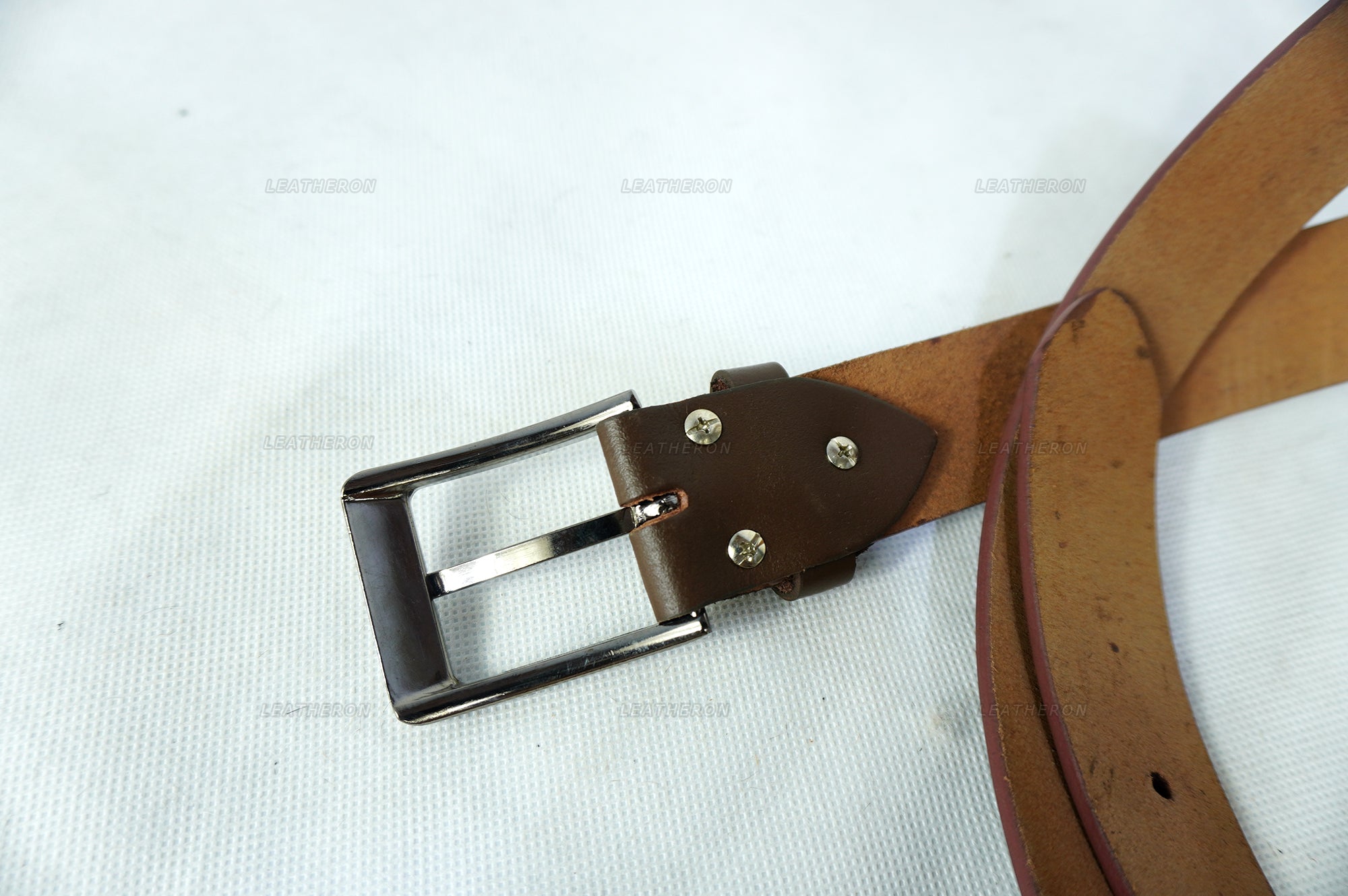 Handmade Real Leather Belt with Adjustable & Removeable Metal Buckle