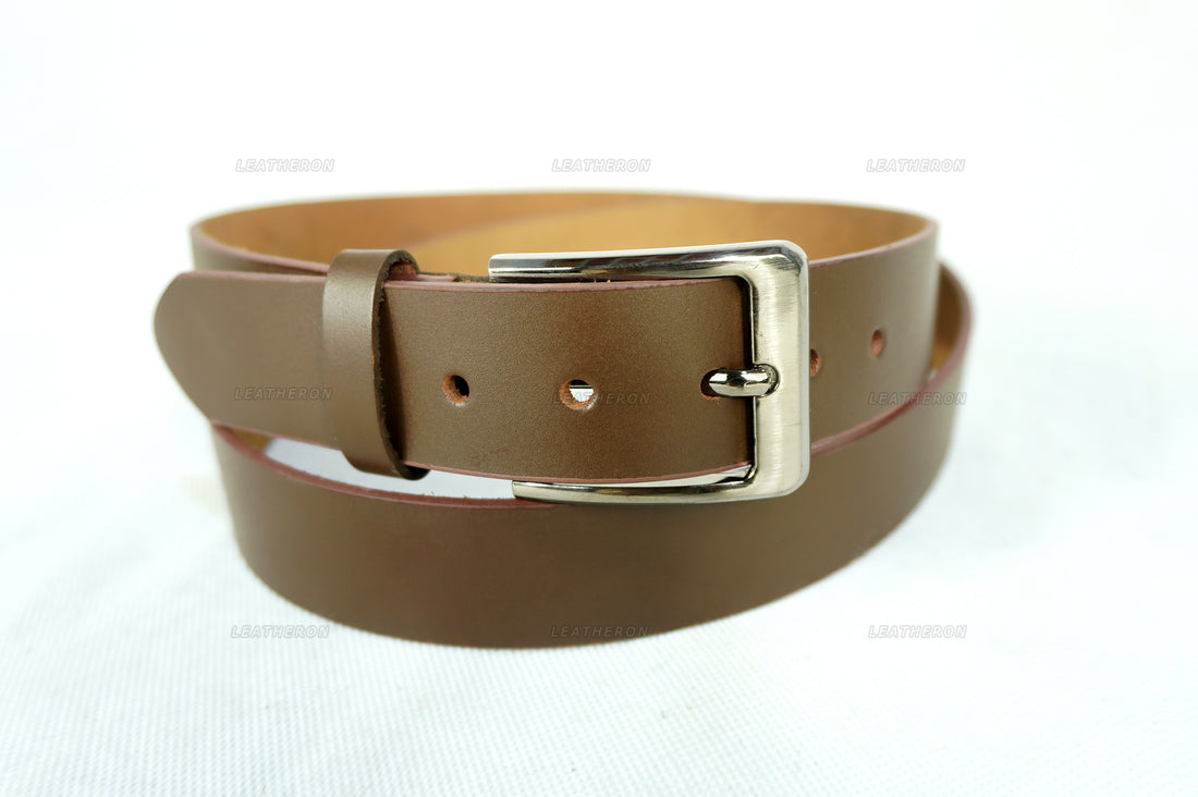 Handmade Real Leather Belt with Adjustable & Removeable Metal Buckle