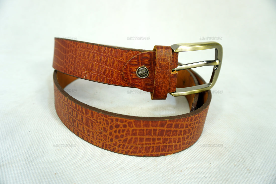 Crocodile Skin-Effect Real Leather Belt - Adventure Awaits