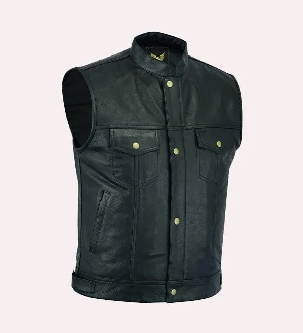 Pure Leather Biker Vest for Men - Classic Leather Moto Vest for Riders - Stylish Fit for Every Season