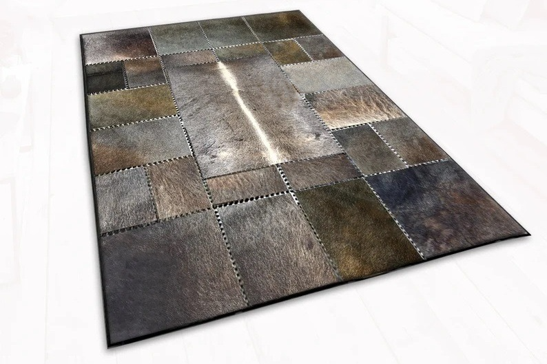 HANDMADE 100% Natural COWHIDE RUG | Patchwork Cowhide Area Rug | Real Cowhide Hallway Runner | Hair on Leather Cowhide Carpet | PR1177