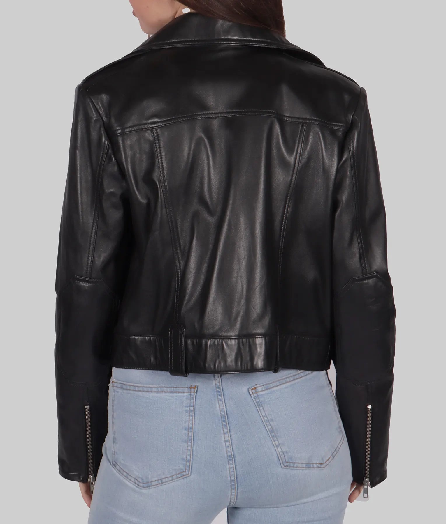Women Genuine Leather Jacket, Long Sleeve, Turndown Collar - Zip Up Trendy Female Leather Jacket