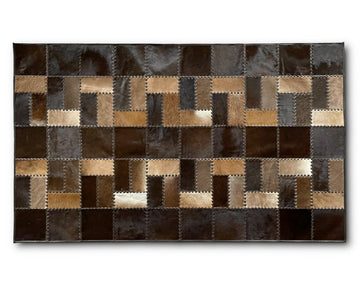 Espresso &amp; Tan Cowhide Rug – Hand-Laced Geometric Patchwork Area Rug