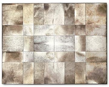 Frosted Beige Cowhide Rug – Hand-Laced Neutral Patchwork Area Rug