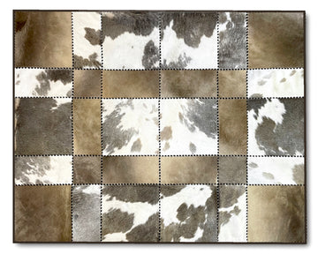 Greige & White Cowhide Rug – Hand-Laced Spotted Patchwork Area Rug