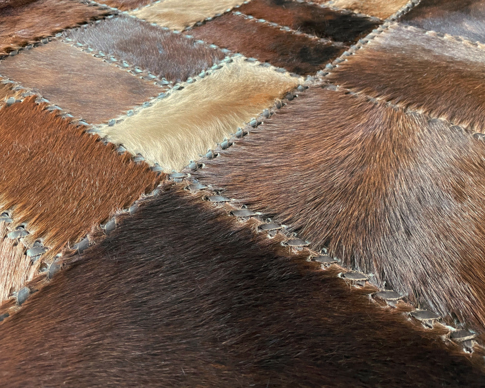 Chestnut Brown Cowhide Hallway Runner – Hand-Laced Basketweave Patchwork Leather Rug