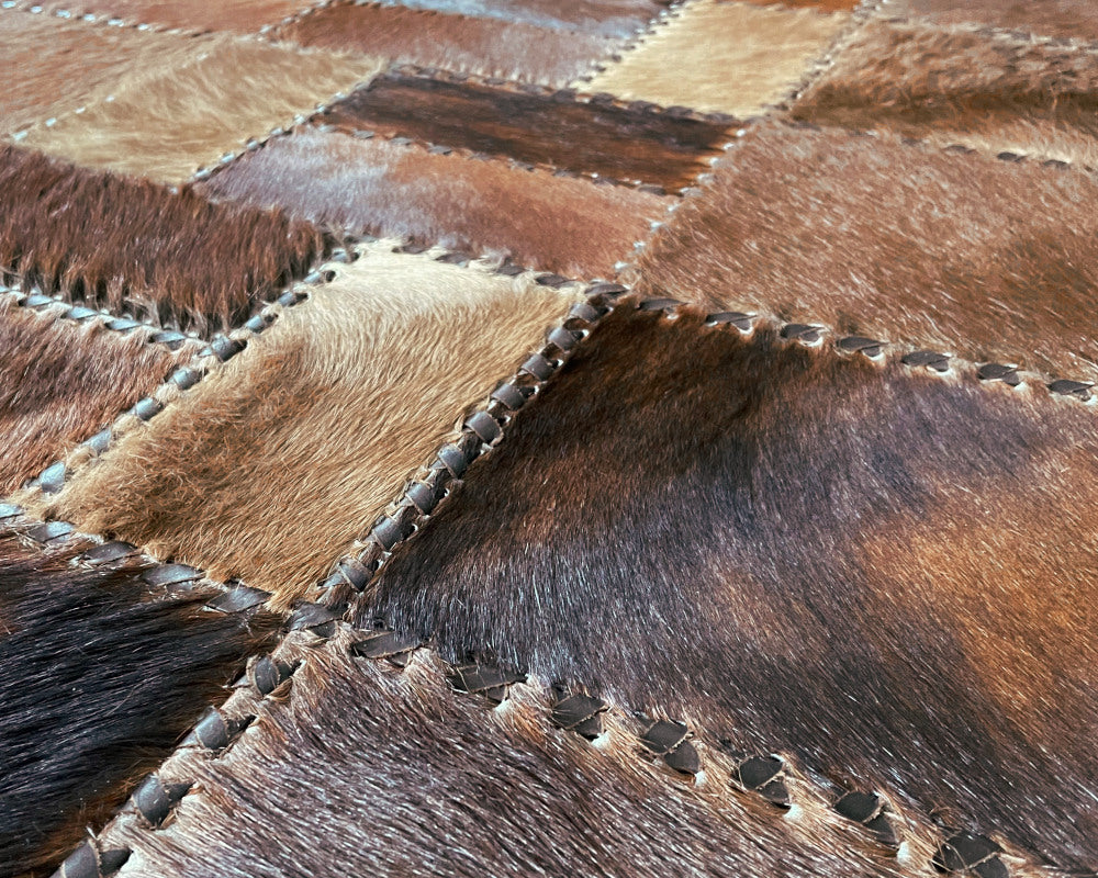 Chestnut Brown Cowhide Hallway Runner – Hand-Laced Basketweave Patchwork Leather Rug