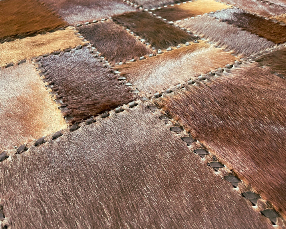 Chestnut Brown Cowhide Hallway Runner – Hand-Laced Basketweave Patchwork Leather Rug