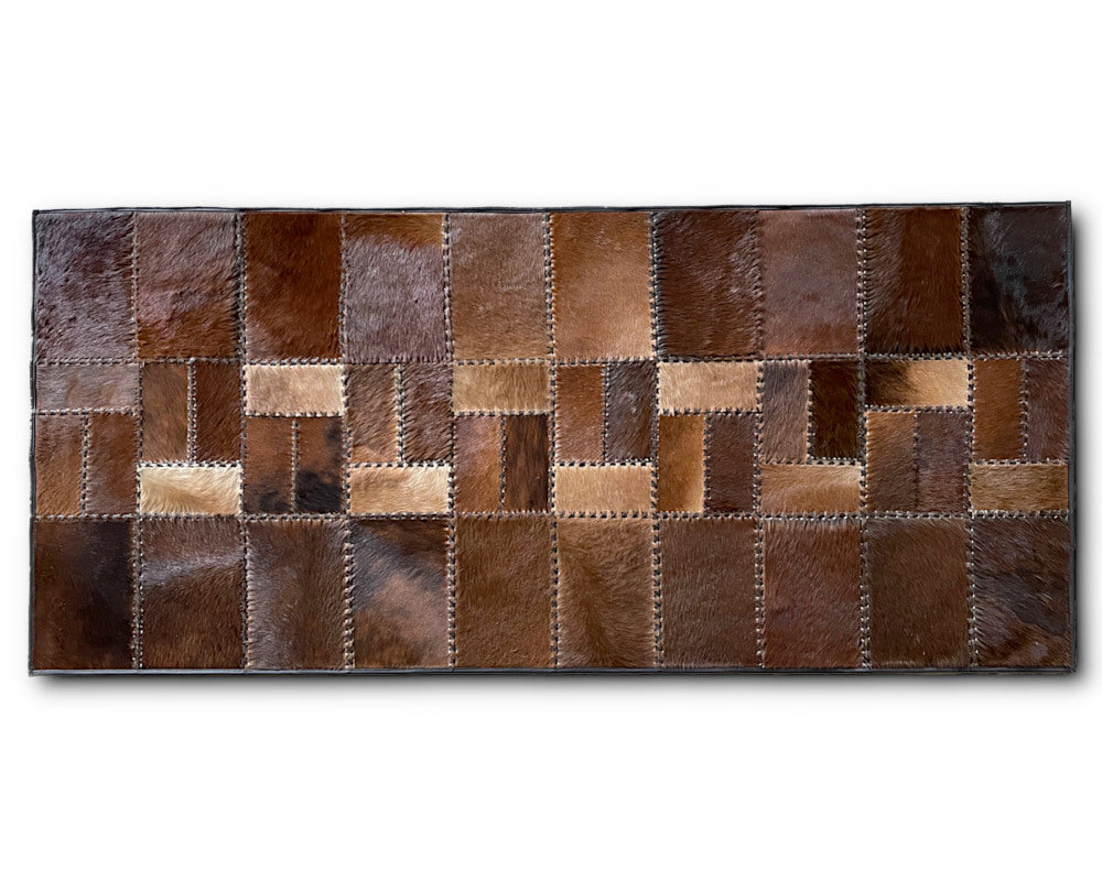 Chestnut Brown Cowhide Hallway Runner – Hand-Laced Basketweave Patchwork Leather Rug