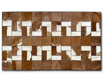 Saddle Brown & Ivory Cowhide Rug – Hand-Laced Woven Patchwork Area Rug