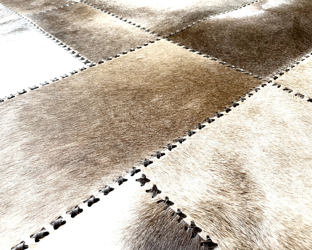 Sandstone Taupe Cowhide Rug – Hand-Laced Tonal Patchwork Area Rug