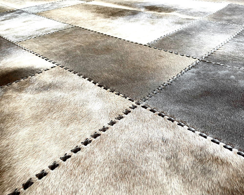 Sandstone Taupe Cowhide Rug – Hand-Laced Tonal Patchwork Area Rug