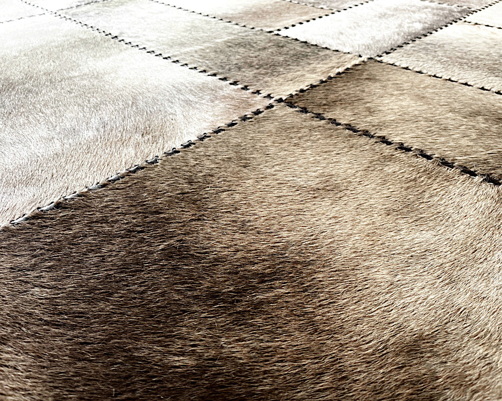 Sandstone Taupe Cowhide Rug – Hand-Laced Tonal Patchwork Area Rug