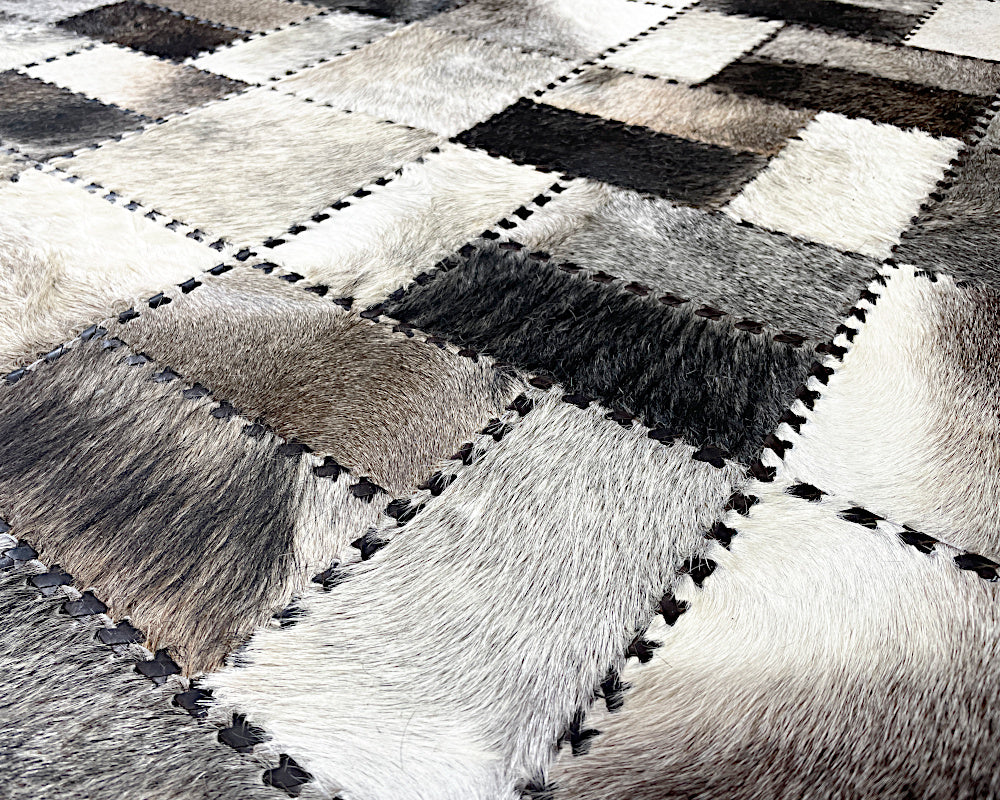 Silverstone Cowhide Rug – Hand-Laced Mosaic Patchwork Area Rug