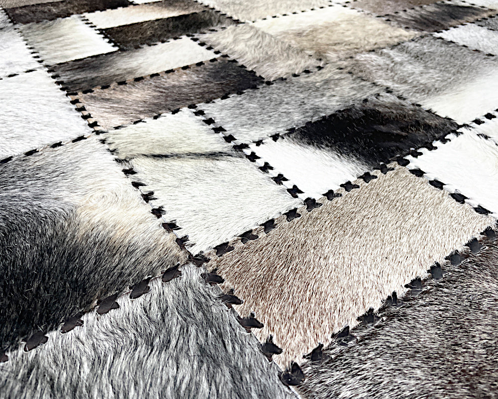 Silverstone Cowhide Rug – Hand-Laced Mosaic Patchwork Area Rug