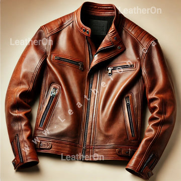 Men's Real Leather Jacket | Classic Brown Biker/Racer Jacket for Boys | Premium Quality Durable and Stylish