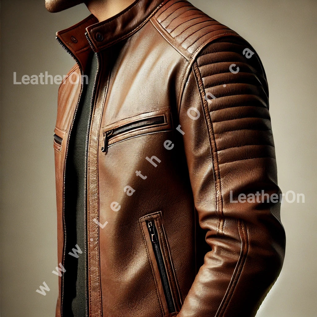 Men's Real Leather Jacket | Classic Brown Biker/Racer Jacket for Boys | Premium Quality Durable and Stylish