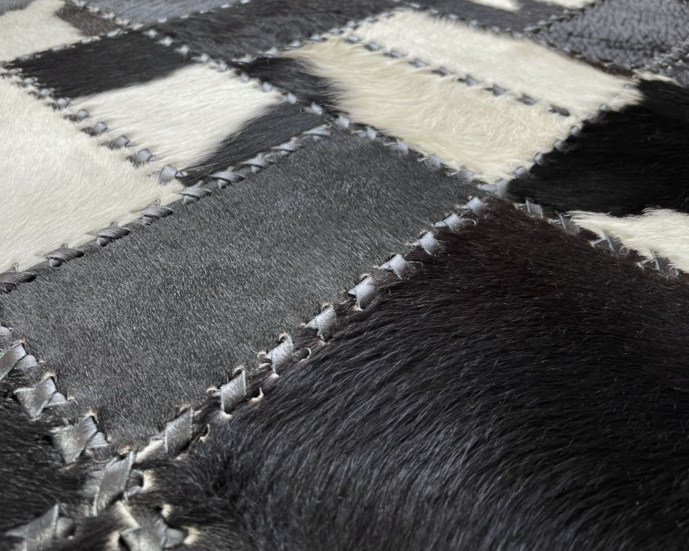 Noir & Ivory Cowhide Runner – Hand-Laced Mosaic Patchwork Hallway Rug