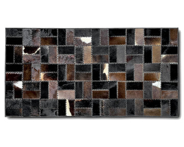 Woven Mosaic Cowhide Rug – Hand-Laced Dark Multicolor Patchwork Area Rug