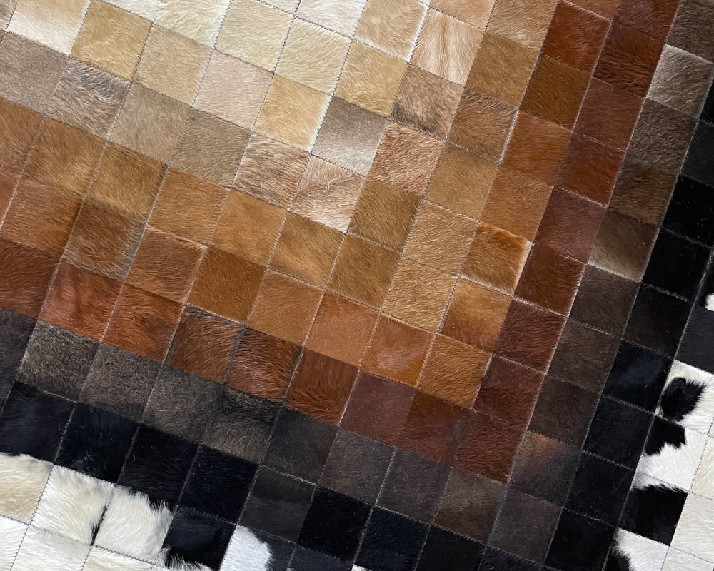 Radiant Center Cowhide Patchwork Rug – Brown Ombre Mosaic Leather Area Rug
