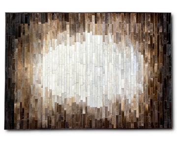 Ivory Center Cowhide Patchwork Rug – Brown Ombre Linear Mosaic Hair on Hide Area Rug
