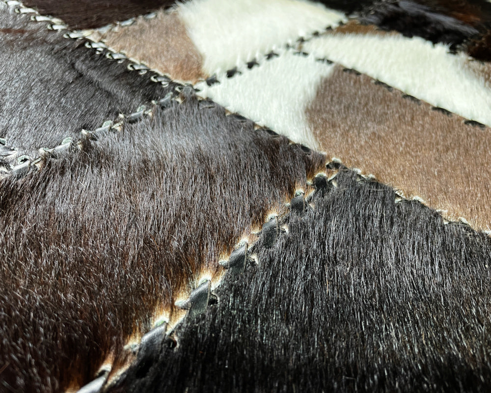 Mosaic Black & White Cowhide Runner – Hand-Laced Patchwork Hallway Rug