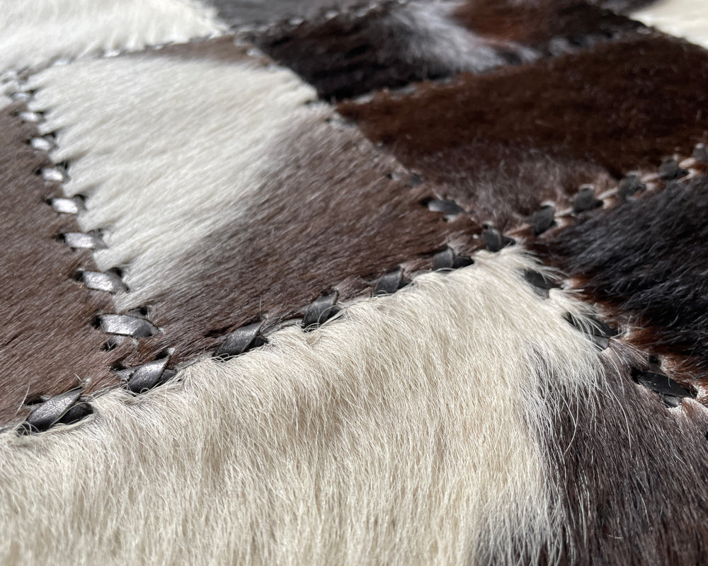Mosaic Black & White Cowhide Runner – Hand-Laced Patchwork Hallway Rug