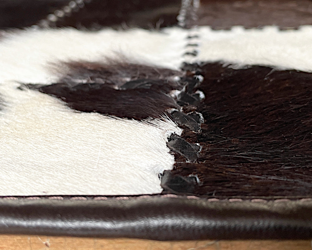 Mosaic Black & White Cowhide Runner – Hand-Laced Patchwork Hallway Rug