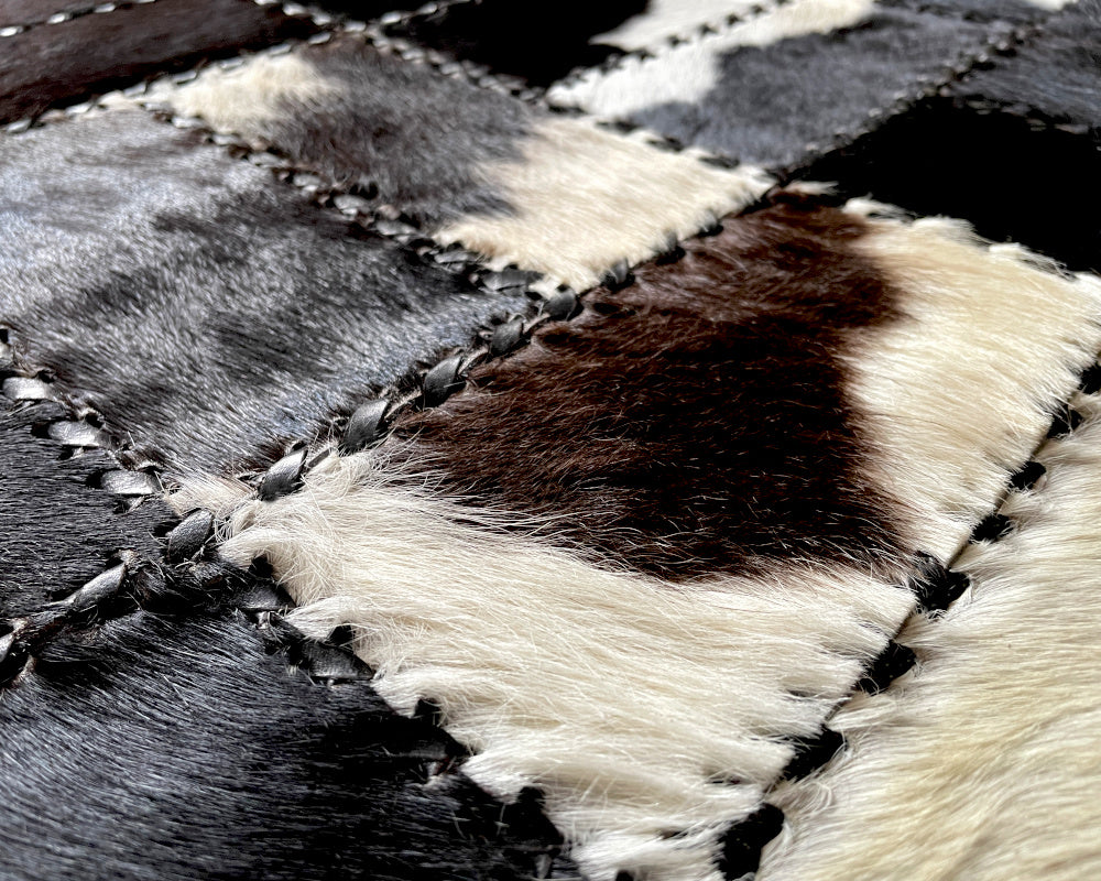Carbon Black Cowhide Runner – Hand-Laced Spotted Leather Patchwork Rug