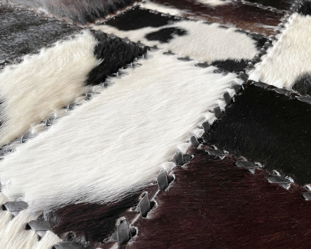 Carbon Black Cowhide Runner – Hand-Laced Spotted Leather Patchwork Rug